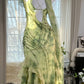Green A Line Spaghetti Strap Beaded Ruffle Chiffon Short Party Dress Prom Dress SH2612