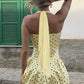Cute Yellow Polka Dot A Line Halter Satin Short Homecoming Dress Outfits SH5811