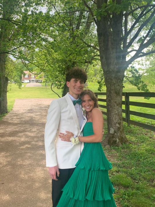 Cute A Line Sweetheart Neck Tiered Green Chiffon Long Prom Dress Graduation Prom Dress SH2604