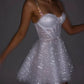 Shiny Sliver A Line Spaghetti Straps Sequin Homecoming Dress Short Prom Dress SH6468