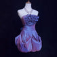 Vintage A Line Strapless Flower Purple Satin Mini Homecoming Dress Cocktail Dress SH3313