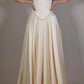 Exquisite Satin Ivory Sleeveless Strapless Long Pleated Prom Dress with Beadings SH5463