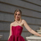 Burgundy A Line Strapless Satin Tulle Mini Homecoming Dress Cocktail Dress SH3724