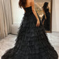 Black A Line Sweetheart Layered Tulle Prom Dress With Slit SH1583