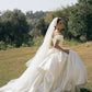 Classic A Line Off the Shoulder Corset White Satin Long Wedding Dress SH5283