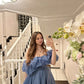 Princess Blue A Line Off the Shoulder Organza Prom Dress 16th Birthday Dress Date Dress with Slit SH3991