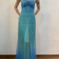Vintage A Line Halter Blue Chiffon Satin Long Prom Dress Graduation Prom Dress SH2621