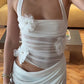 Sexy White Sheath Halter 3D Floral Tulle Satin Prom Dress Evening Dress SH5754