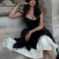 Princess Cute A Line Spaghetti Strap Black Satin White Tulle Party Dress Evening Dress SH2844