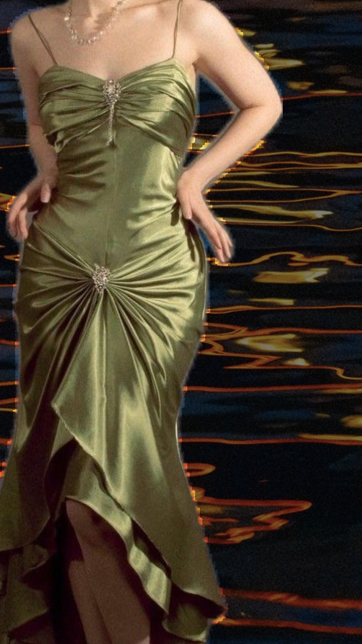 Retro Green Mermaid Spaghetti Strap Beaded Satin Prom Dress Evening Dress SH3451