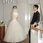 Elegant Classic A Line White Tulle Satin Long Prom Dress Wedding Dress SH7546