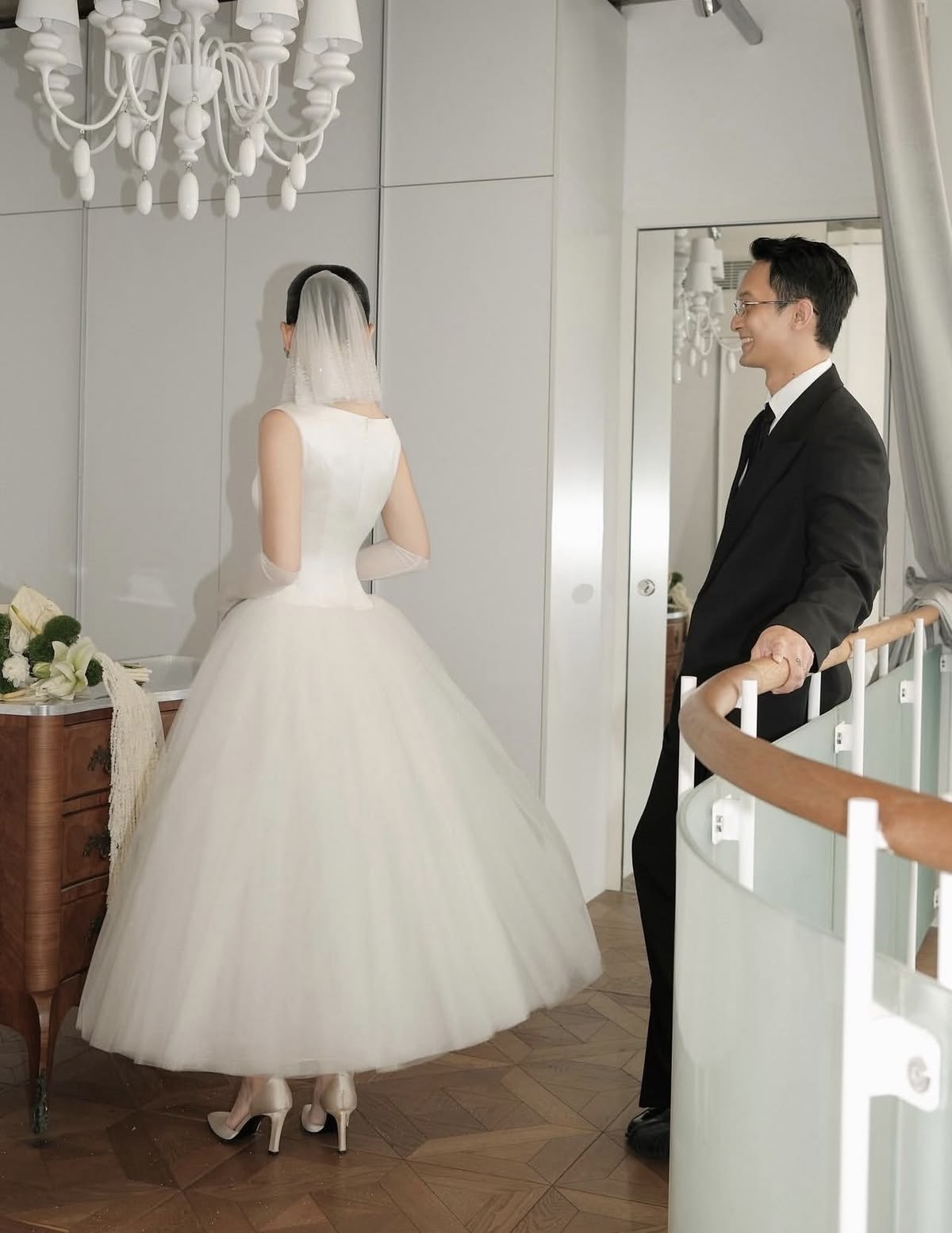 Elegant Classic A Line White Tulle Satin Long Prom Dress Wedding Dress SH7546