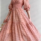 Pink A Line Puff Print Floral Chiffon Prom Dress Outfits SH4730