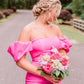 Elegant Mermaid Off-the-shoulder Hot Pink Satin Prom Dresses SH1748