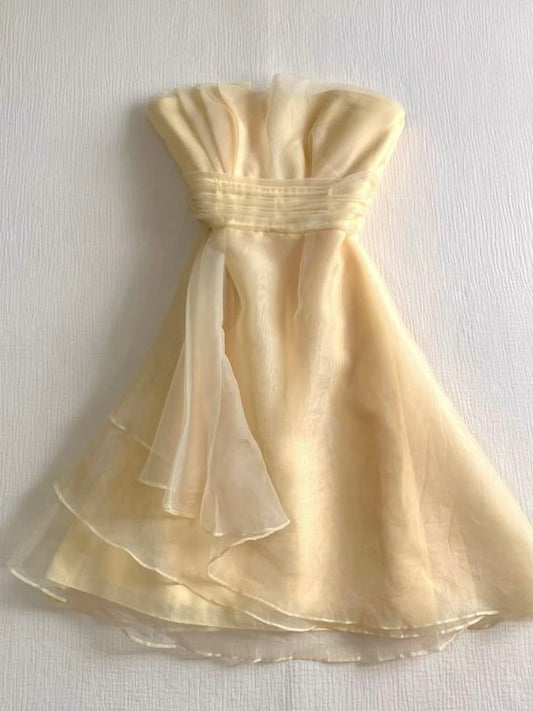 Light Yellow A Line Strapless Layered Chiffon Short Homecoming Dress Outfits SH5720
