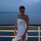 White Flowy Simple A Line Strapless Satin Chiffon Prom Dress Formal Dress with Slit SH3746
