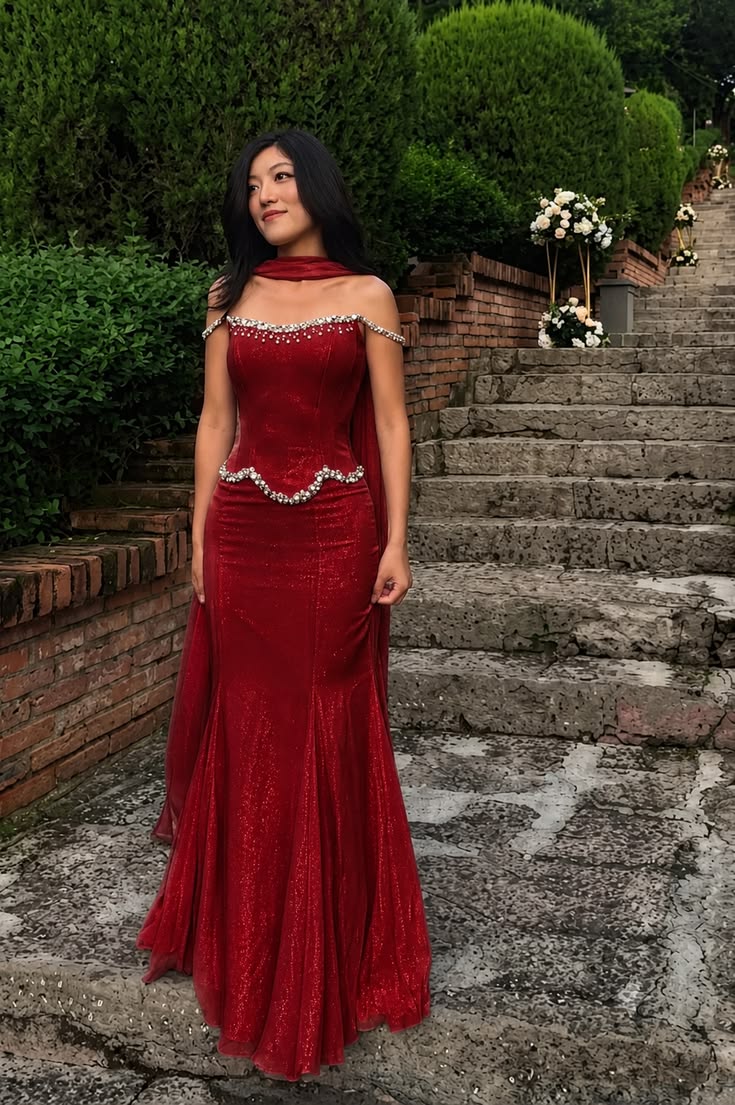 Luxurious Burgundy Mermaid Straps Exquisite Beaded Velvet Long Prom Dress SH6710