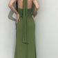 Vintage Sheath Halter Green Beaded Chiffon Open Back Evening Dress Party Dress SH2693