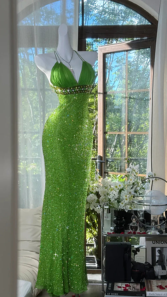 Charming Green Exquisite Sheath Beaded Chiffon Prom Dress Formal Dress Party Dress SH4025