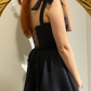 Cute A Line Off the Shoulder Black Satin Chiffon Short Homecoming Dress Evening Dress SH2158