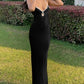 Sexy Sheath Spaghetti Strap Black Satin Backless Long Prom Dress Evening Dress SH7196