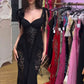 Sexy Black Mermaid Straps Lace Chiffon Long Party Dress Evening Dress Date Dress SH3464