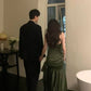 Dark Green Mermaid Spaghetti Strap Satin Prom Dress Wedding Guest Dress Date Dress SH4442