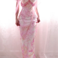 Gentle Pink Vintage Sheath Straps Print Floral Chiffon Long Prom Dress Wedding Guest Dress SH5502