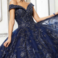 Navy Blue Ball Gown Off the Shoulder Beaded Sequin Tulle Sweet 16 Dress, Quinceanera Dress SH5126