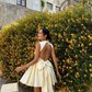 Cute Yellow A Line Straps Satin Open Back Short Homecoming Dress Outfits SH5544