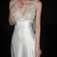 Romantic A Line V Neck 3D Floral Satin Tulle Long Wedding Dress SH5967