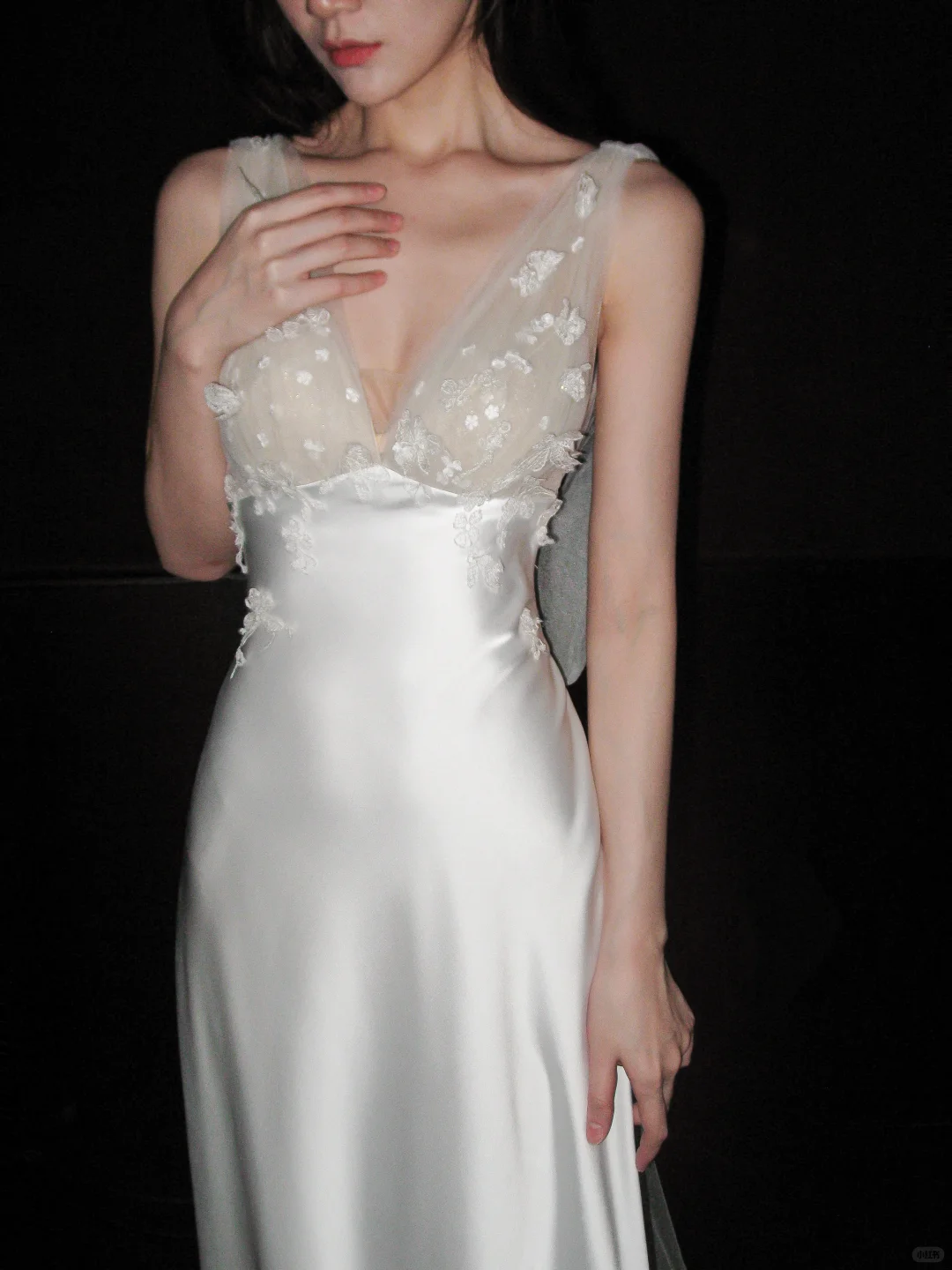 Romantic A Line V Neck 3D Floral Satin Tulle Long Wedding Dress SH5967