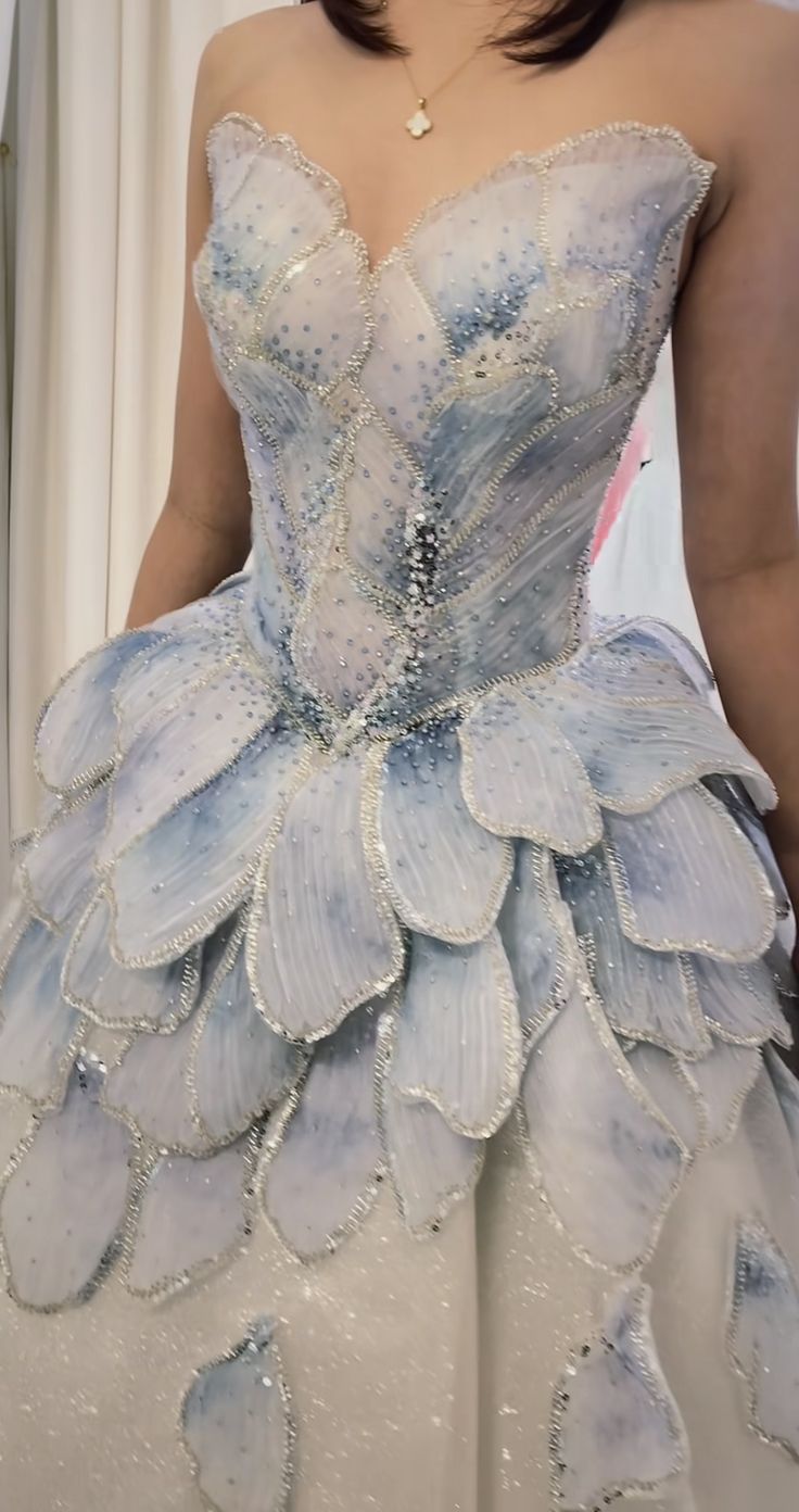 Sweety Blue Ball Gown Sweetheart Neck Layered Beaded Sequin Tulle Long Prom Dress SH4775