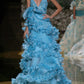 Gorgeous A Line Spaghetti Strap Beaded Tiered Blue Chiffon Long Prom Dress Evening Dress SH2654