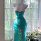 Shiny Blue Sheath Strapless Sequin Prom Dress Formal Dress Party Dress SH4022