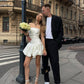 Cute A Line Strapless White Satin Short Wedding Dress Homecoming Dress SH7557