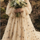 Sweetheart Champagne Tulle Bubble Sleeves Long A Line Prom Dress Beaded Evening Dress KS7039