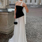 Classic Elegant A Line Strapless Black Satin White Chiffon Prom Dress Evening Dress SH5757