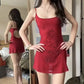 Sexy Red A Line Spaghetti Straps Beaded Chiffon Short Homecoming Dress Vacation Dress SH6002