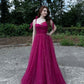 Jewel Cerise A Line Spaghetti Straps Sequin Tulle Long Prom Dress Date Dress SH7014