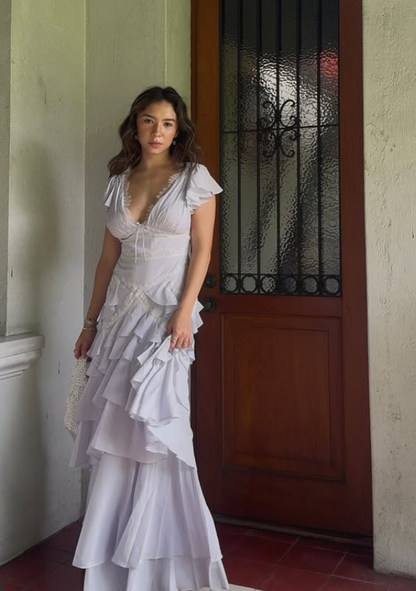 Light Purple A Line V Neck Layered Chiffon Long Prom Dress Outfits SH5494
