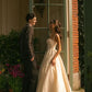 Classic Ball Gown Spaghetti Strap Pleated Simple Satin Wedding Dress SH4748