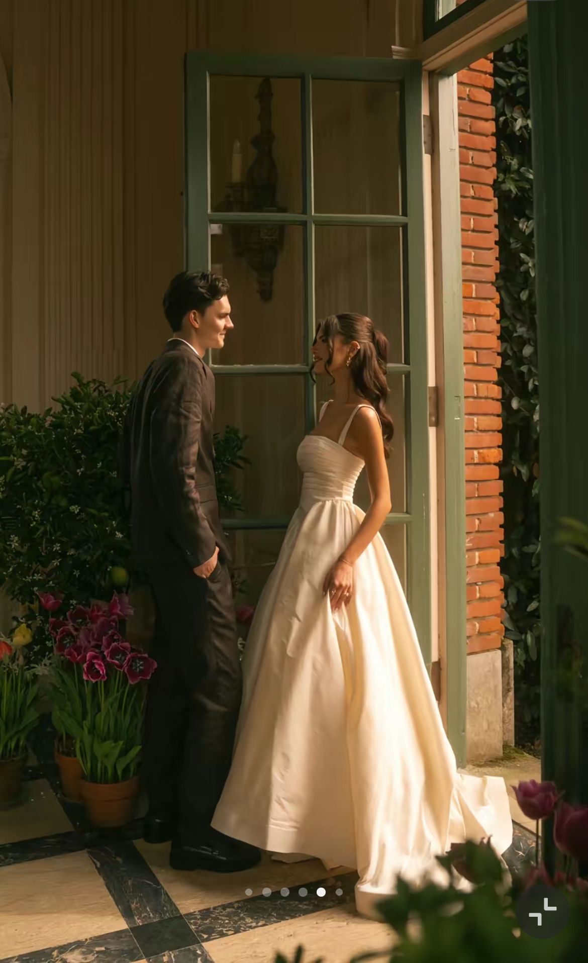 Classic Ball Gown Spaghetti Strap Pleated Simple Satin Wedding Dress SH4748