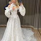 Stunning Ball Gown Long Sleeve High Neck Corset White Lace Long Wedding Dress SH7098