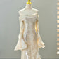 Elegant Sheath Long Sleeve Ivory Chiffon Ruffle Sequin Prom Dress Graduation Prom Dress SH2582