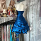 Vintage Blue A Line Strapless Pleated Satin Short Homecoming Dress Outfits SH5750