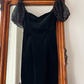Vintage Sheath Puff Sleeve Black Velvet Knee Length Prom Dress Evening Dress SH6078