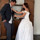 Vintage Stunning A Line Off the Shoulder White Layered Lace Satin Wedding Dress SH5417