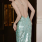Shiny Blue Sequin One Shoulder Rhinestone Prom Dress Evening Dress Open Back SH4058