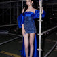Royal Blue Sheath Strapless Sequin Satin Short Prom Dress Homecoming Dress SH4092